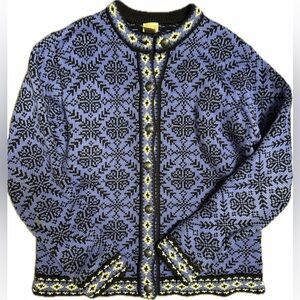 Vintage LL Bean Nordic Fair Isle Cardigan Sweater Silver Buttons small